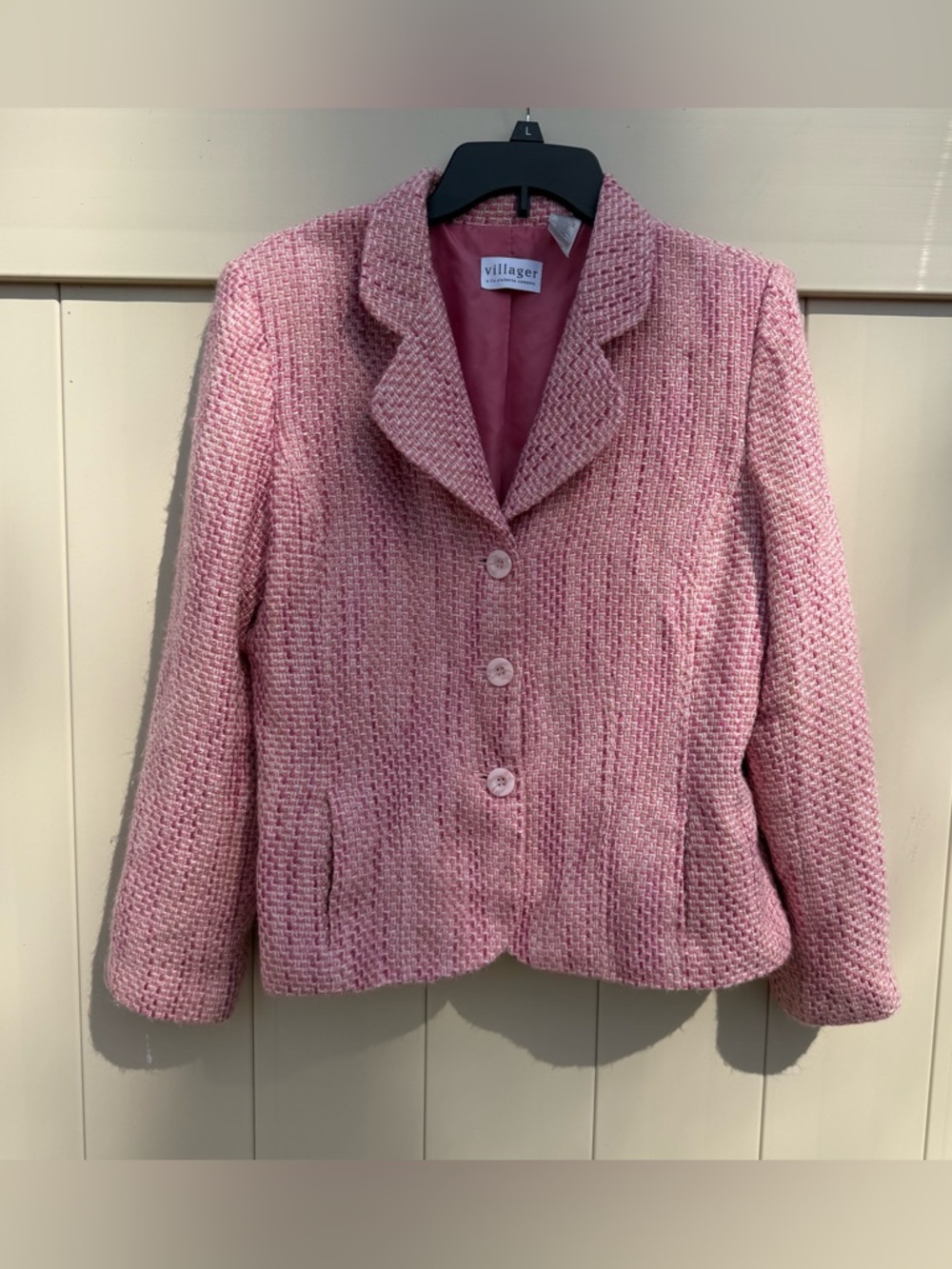 Liz Claiborne Villager Barbiecore Tweed Blazer Linen Blend size 14